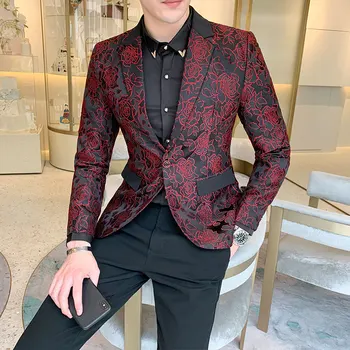 

Men Casual Blazers Jackets Slim Suits Jackets And Coats New Male Slim Red Blazer Jackets Slim Fit Leisure Blazers Size 5XL