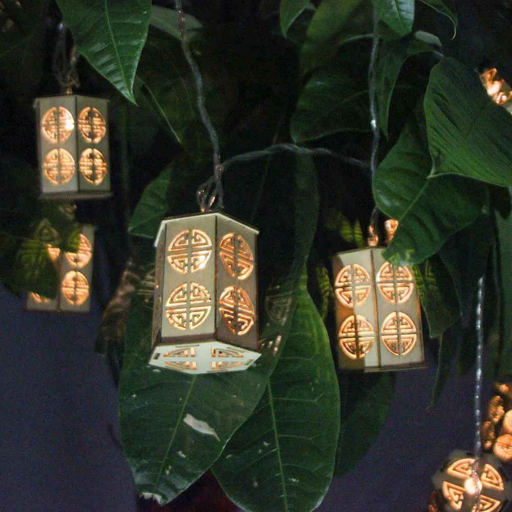 

20 LED wood lanterns warm white string lights holiday decoration Chinese style retro light string wedding decoration #30 new