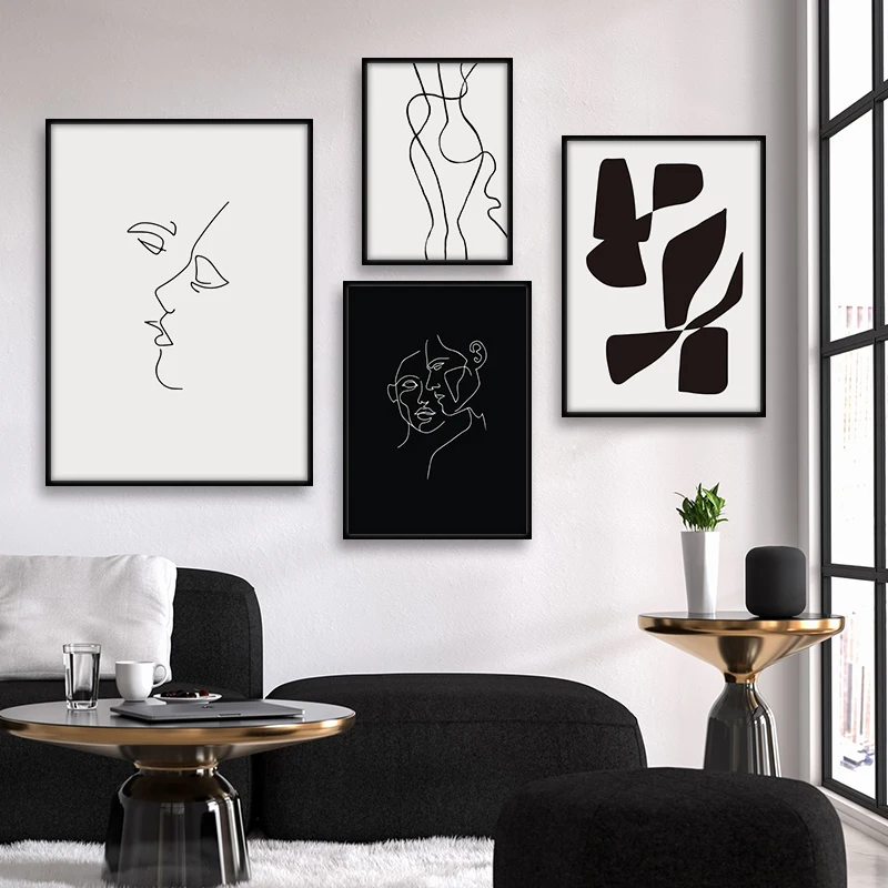 

Geometric Line Poster Nordic Canvas Painting Abstract Wall Art Kiss Posters And Prints Decoration Pictures For Living Room Decor