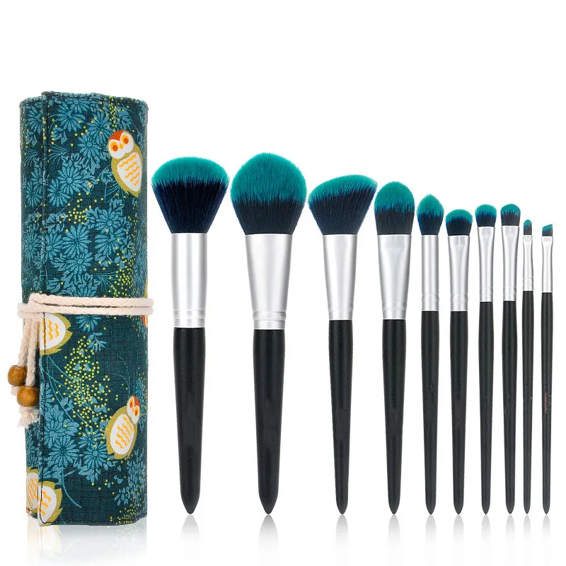 Женская Мода Brushes10PC деревянная основа косметический для бровей, теней кисти наборы кистей для макияжа инструменты - Handle Color: 10pcs