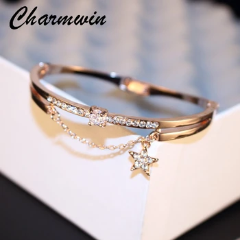 

Charmwin Crystal Star Cuff Bangle Bracelet For Women Sweet Jewelry Luxury Brand Rose Gold Color Rhinestone Bracelets & Bangles
