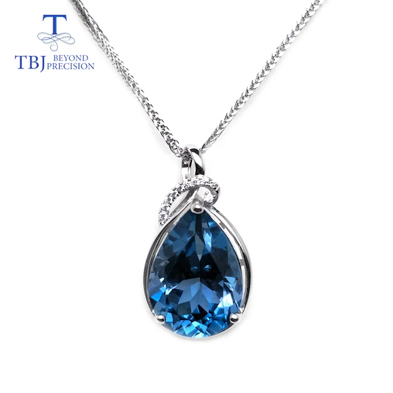 

TBJ,luxury simple big pendant with natural london blue topaz in 925 sterling silver fine jewelry for women lady daily party wear