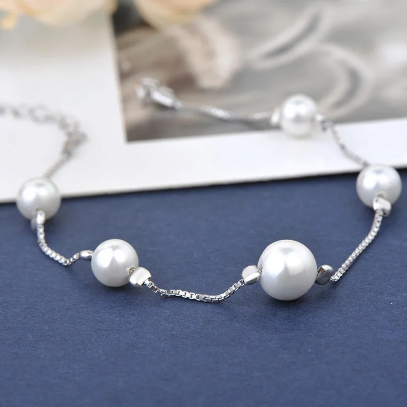 

925 Sterling Silver Bracelets Pearl Jewelry Natural Freshwater Charm Bracelet Female bangles pulseiras femininas