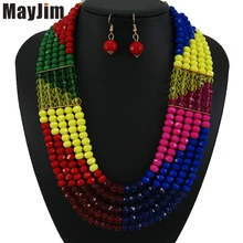 Заявление моды слоистой ожерелье Золотая цепочка желтый Африки Нигерии ювелирные изделия с бусинами из кристаллов ко