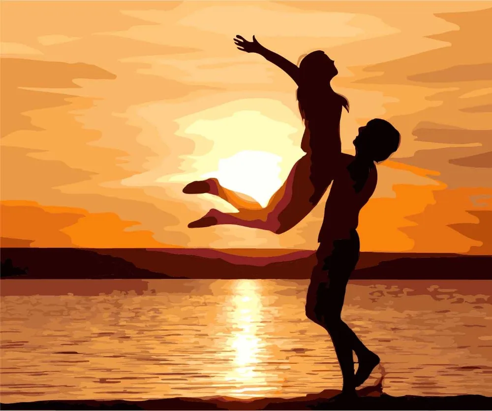 cioioil-C591 lovers in the sunset Painting By Numbers Canvas Painitng Home Wall Art Picture Coloring | Дом и сад