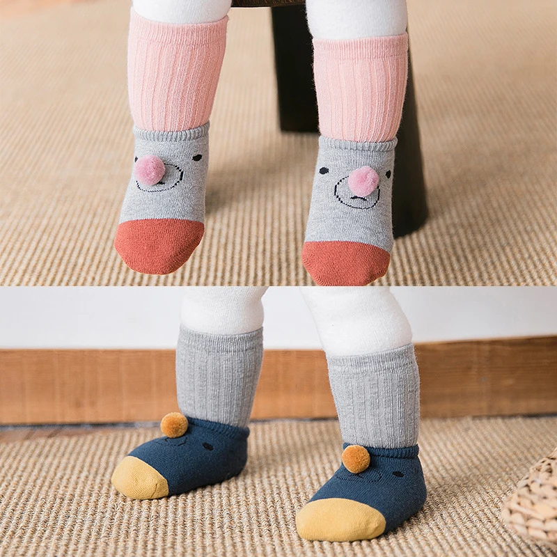 Lovely Bear Baby Socks Two-Piece Infant Boys Girls Socks Anti Slip Winter Warm Legs Cotton Blended Elastic Socks Comfortable Ins Style (9)