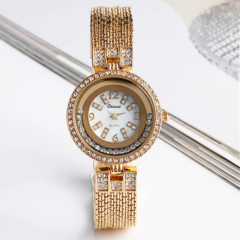

Relojes Mujer Vintage 2016 Crystal Quartz Watch Clock Dress Ladies Alloy Women Bling Stylish Bracelet Casual Golden Color Trendy