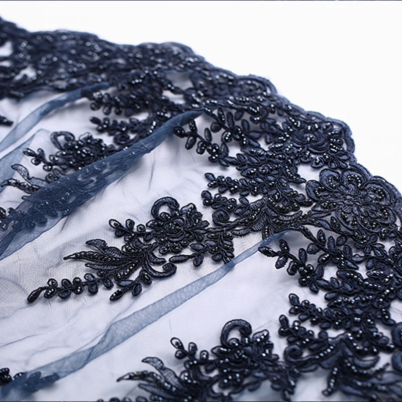 

130CM Wide 180G/M Weight BlueBeading Acrylic Polyester Lace Fabric for Spring Summer Autumn Dress DE972