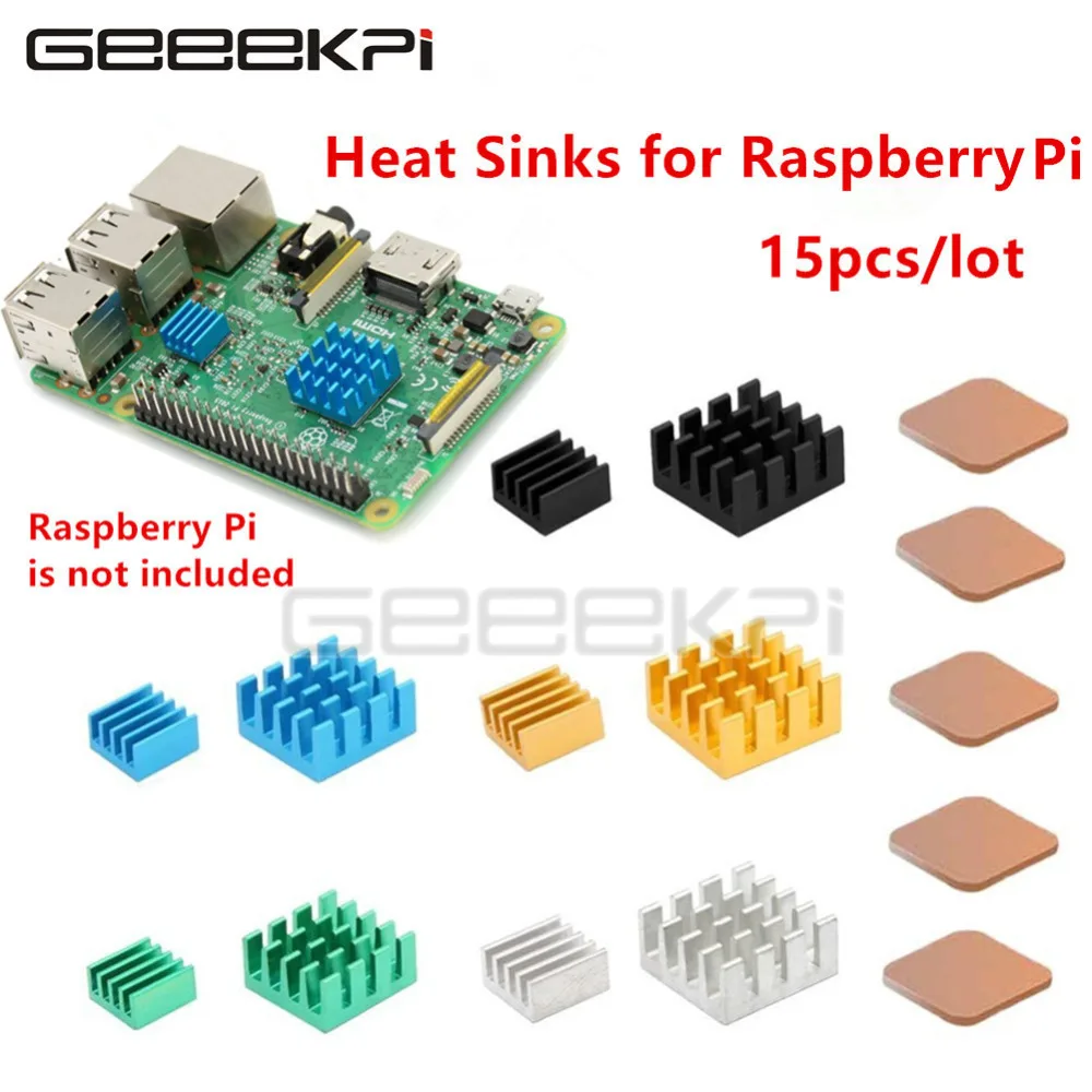 GeeekPi 15 шт/5 комплектов алюминиевых медных радиаторов для Raspberry Pi 3 Model B/B Plus B
