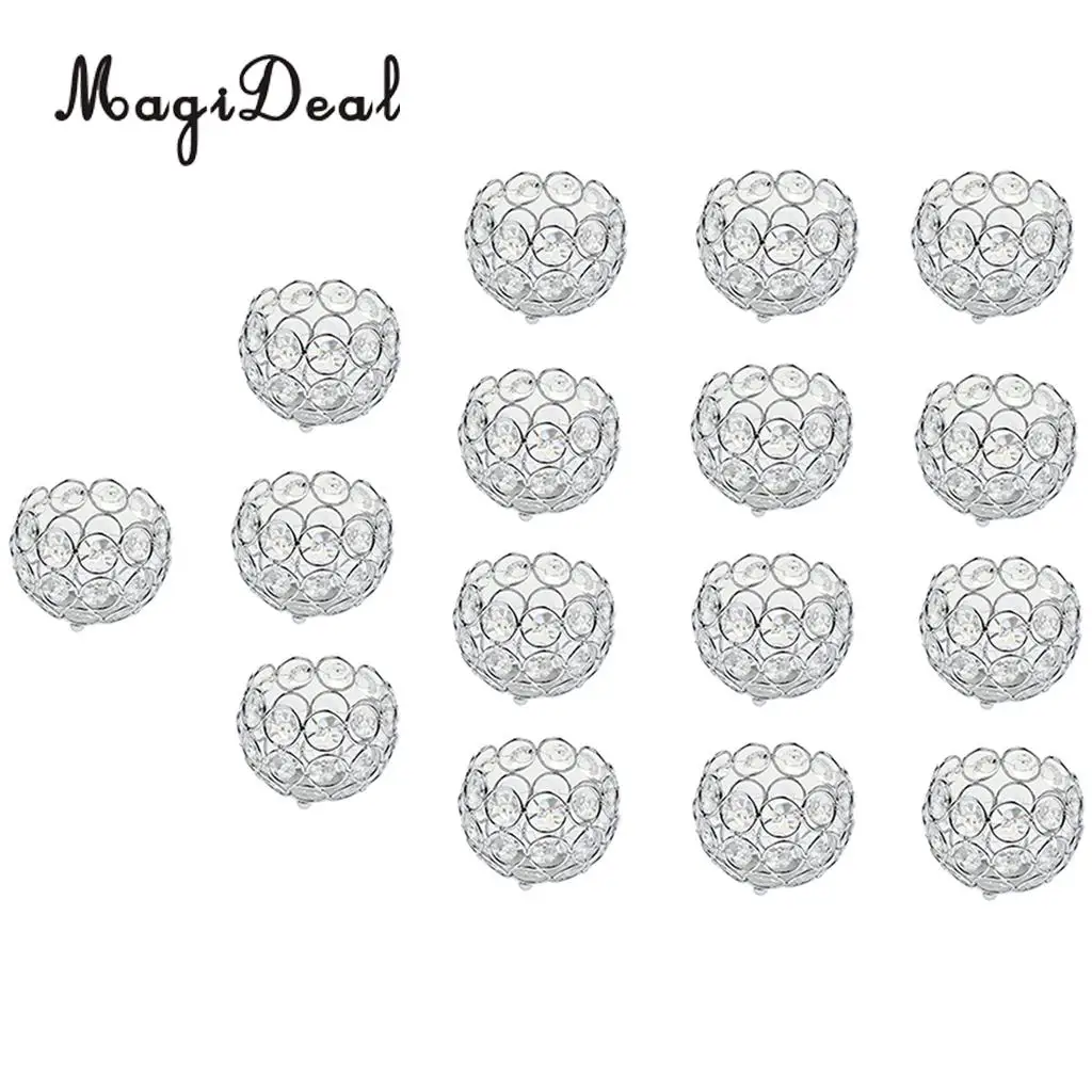 16pcs Crystal Tealight Candle Lantern Holders Candlesticks Wedding Xmas Party Dinner Table Centerpieces