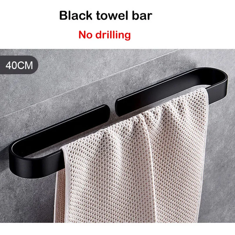 Вешалка для полотенец, черная вешалка для полотенец, вешалка для полотенец, без перфорации, держатель для полотенец, твердые алюминиевые аксессуары для ванной - Цвет: black 40cm