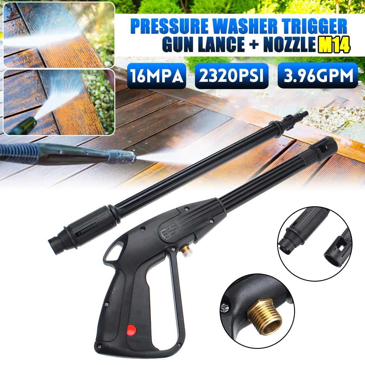 

M14 3.96GPM 2320PSI 16Mpa High Pressure Washer Trigger Guns Turbo Variable Lance Nozzle Spray Guns For Car Washer