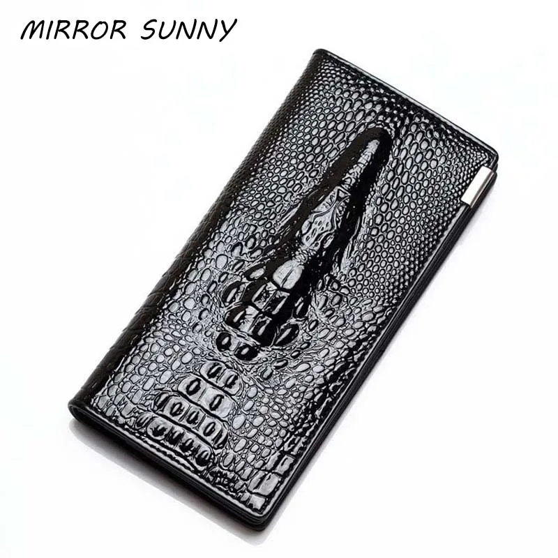 MIRROR SUNNY Alligator leather men long wallet croco multi card purse men hand bag clutch card bag