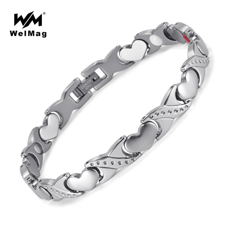 WelMag модные браслеты из нержавеющей стали для женщин, магнитный браслет, Регулируемый Серебряный цвет, ручная цепочка