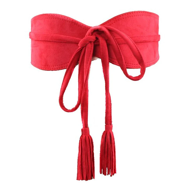 CHICEVER женские ремни из искусственной кожи с бантом на шнуровке с кисточками черные бандажные широкие ремни Женская одежда Аксессуары корейская мода новинка - Цвет: Red Belts