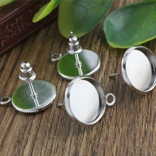 12 мм 30 шт. Родиевые цвета покрытием из нержавеющей стали серьги шпильки(с ушной пробкой) база, подходит 12 мм Стеклянные Кабошоны-O4-27