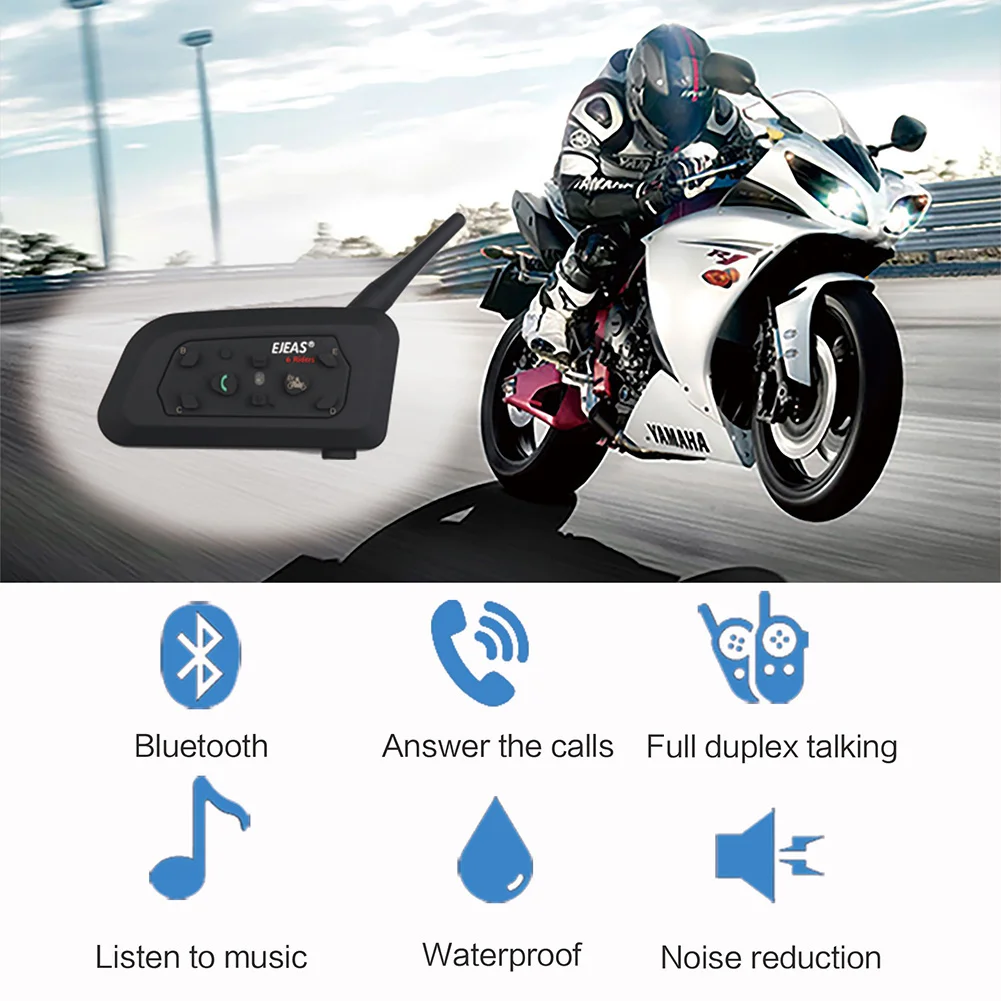 

New Fodsports 2 pcs V6 Pro Motorcycle Helmet Headset Bluetooth Intercom 6 Riders 1200M Wireless Intercomunicador BT Interphone