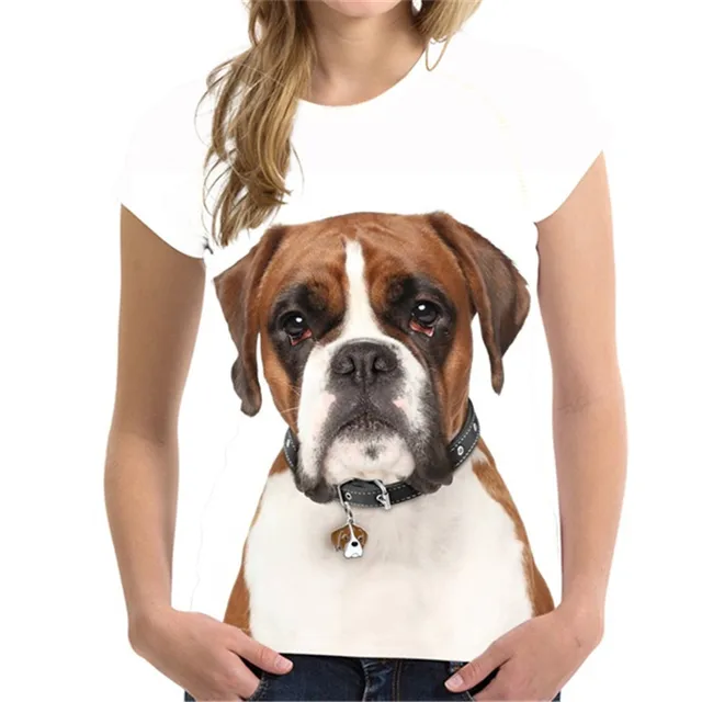 FORUDESIGNS Boxer Dog Design Women Short Sleeve T Shirts Summer Breathable Female Tops Tee