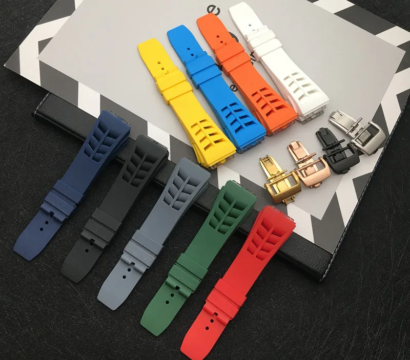 

New Men Soft quality Imported Nature colorful Silicone Rubber 20mm Watchband For Richard Watch Mille Strap band butterfly buckle