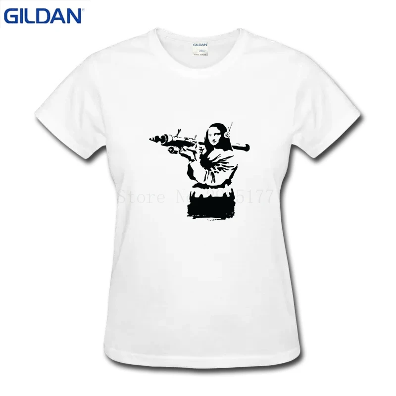 

Tshirts Novelty Banksy Mona Lisa Bazooka Round Collar Rick Army Green tshirt for Woman Clothes cotton simple tee shirts Womens