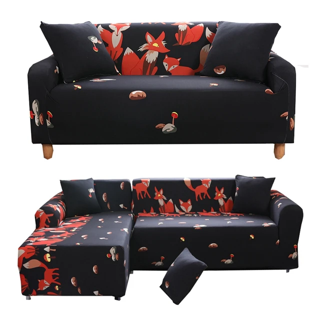 Black Universal Cartoon Fox Sectional Sofa Slipcovers For Living Black Universal Cartoon Fox Sectional Sofa Slipcovers For Living Room Stretch Couch Corner