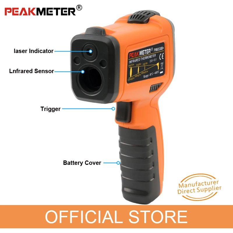 PEAKMETER PM6530B+ лазерный lcd цифровой ИК инфракрасный термометр измеритель температуры пистолет точечный-50~ 550 градусов Бесконтактный термометр