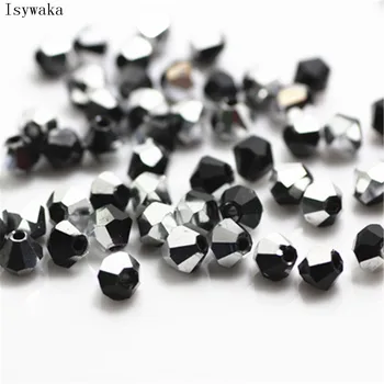 

Isywaka Black Silver Color 100pcs 4mm Bicone Austria Crystal Beads charm Glass Beads Loose Spacer Bead for DIY Jewelry Making
