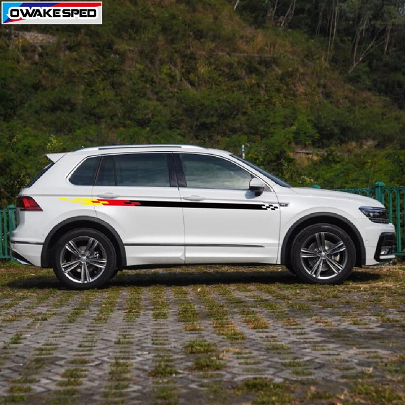 Гоночные сетки полосы на талию автомобильные наклейки для Volkswagen Tiguan 2007 2018 цвет