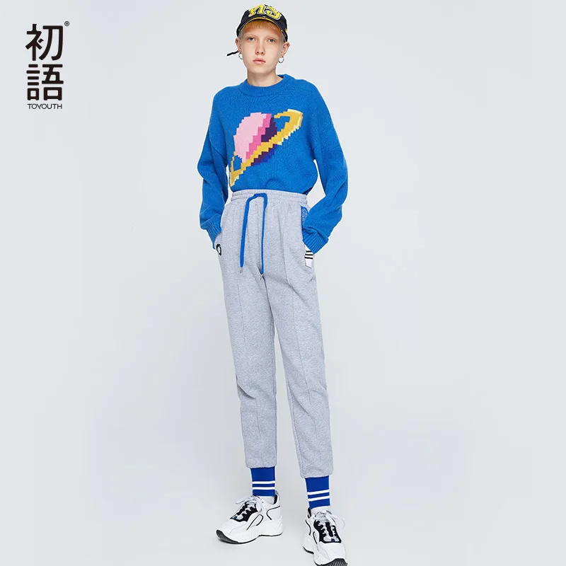 Najtaniej Toyouth niebieski Patchwork kobiety swetry O Neck sweter z długim rękawem na co dzień list swetry ponadgabarytowych sweter Jersey Mujer topy