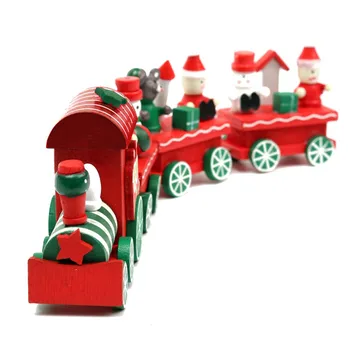 Kid Lovely 4 Piece Little Train Wood Christmas Train Ornament Decoration Decor Gift for Children Birthday Xmas Gift