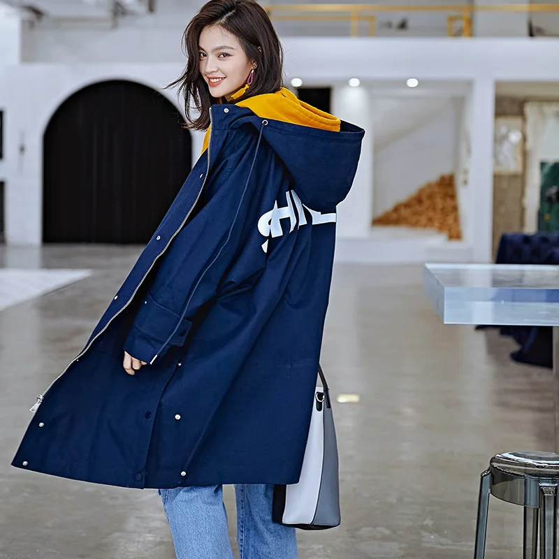 

2018 New Women's Clothing Autumn and Winter Solid Color Casual Trench Coat Large Size Loose Contour Trench Fashion Long Coat