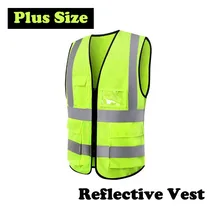 Размера плюс XXXXL молния светоотражающий жилет куртка Рабочая одежда обеспечивает высокую видимость время езды на велосипеде, бега Предупреждение жилет безопасности