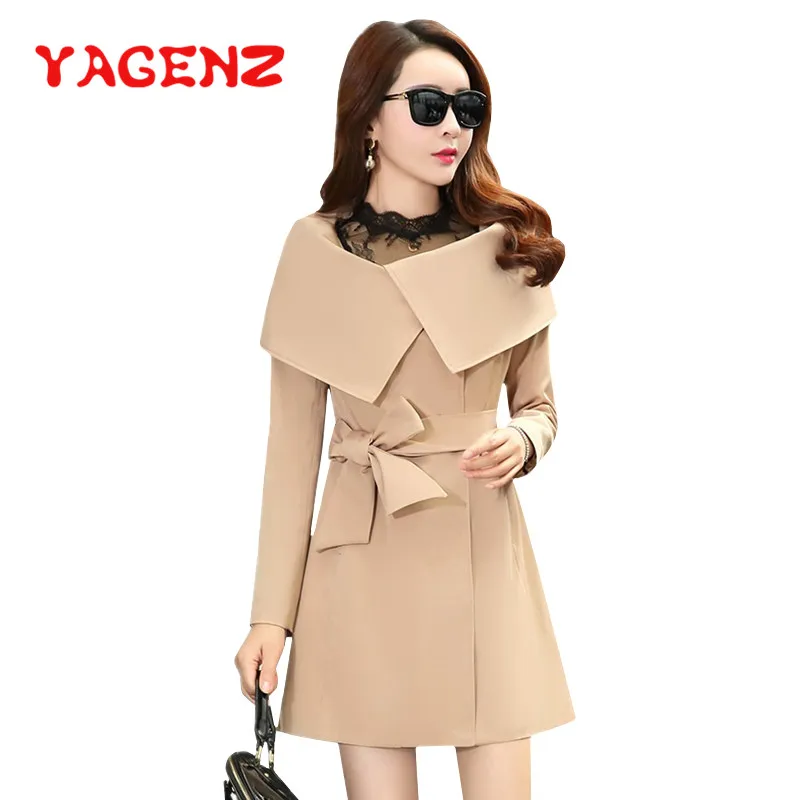 

YAGENZ Elegant Women Trench Coat Long Sleeve Spring Korean Style Women Fashion Street Wear Long Trench Windbreaker Outwear K156