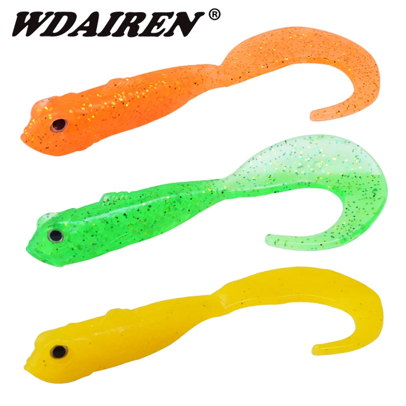 5Pcs/lot Single Tail Soft Worm Fishing Lures 8cm 3.8g jig Wobbler