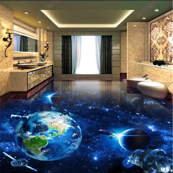 

beibehang Cosmic wallpaper for kids room Galaxy Earth 3D papel de paredeBathroom Living Room Floor Tiles self adhesive wallpaper