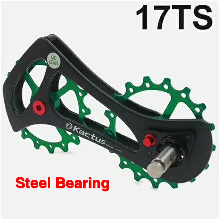 17 т углеродное волокно керамический подшипник велосипедный Задний переключатель Шкивы Jockey MTB направляющее колесо для Shimano Tiagra 4600/4700/5700/5800 - Цвет: steel bearing green