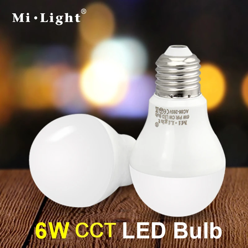 Mi Light 2 4G AC86 260V E27 6W Wifi Двойная белая WW CW Светодиодная лампа Беспроводная