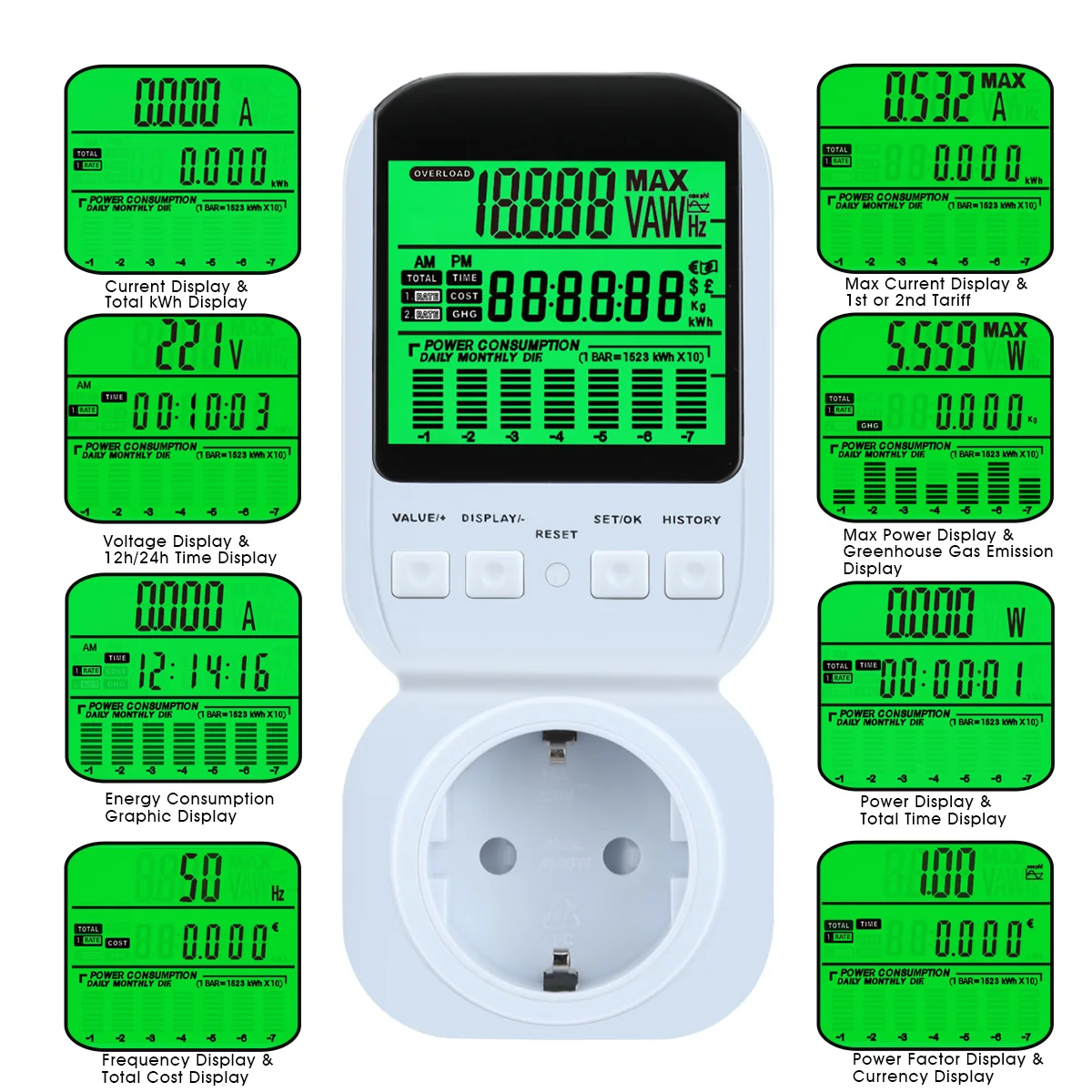 Floureon EU Plug Smart Electricity Usage Monitor Power Meter Smart Plug