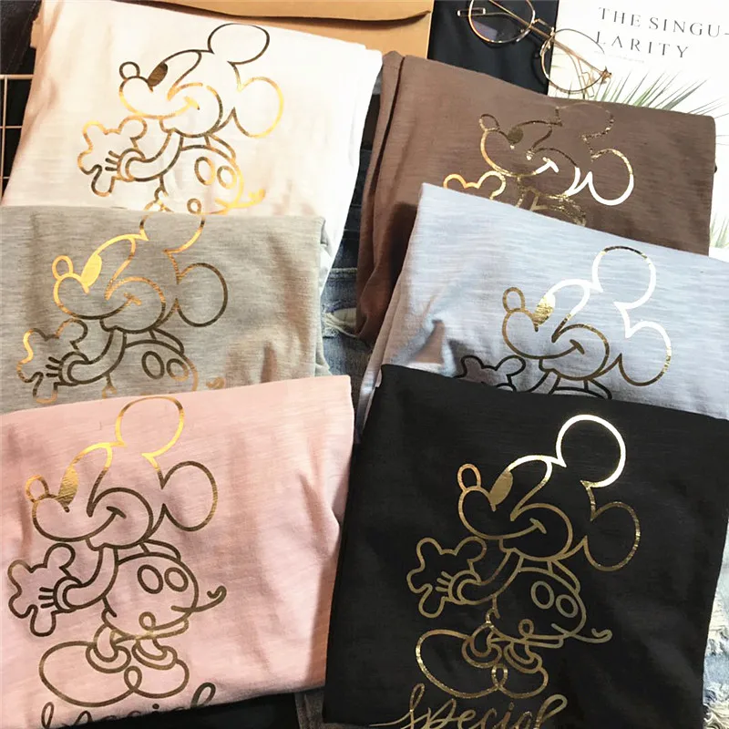 

2019 Summer Women Cotton Thin Tee Shirts Short Sleeve O Neck Cute Cartton Print Casual Tees Tops