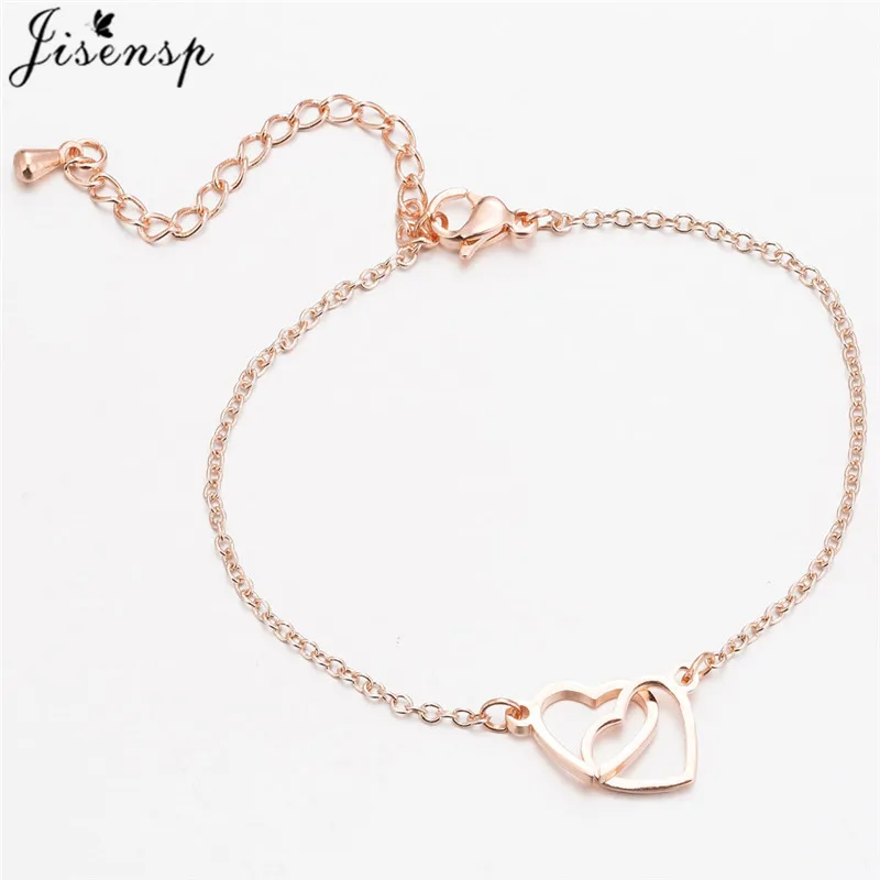 

Jisensp Women Double Heart Charms Bracelet Wedding Jewelry Stainless Steel Rose Gold Bracelets Pulseira Girls Valentines Gift