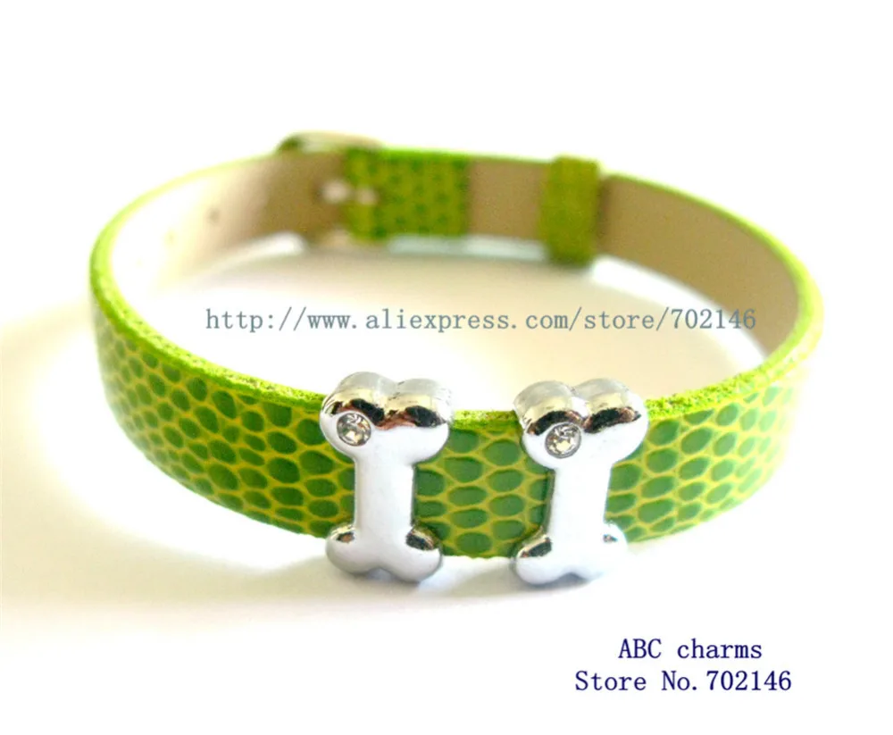 Free shipping 50pcs 10mm Slide Charms Clear Rhinestone bone Fit 10mm