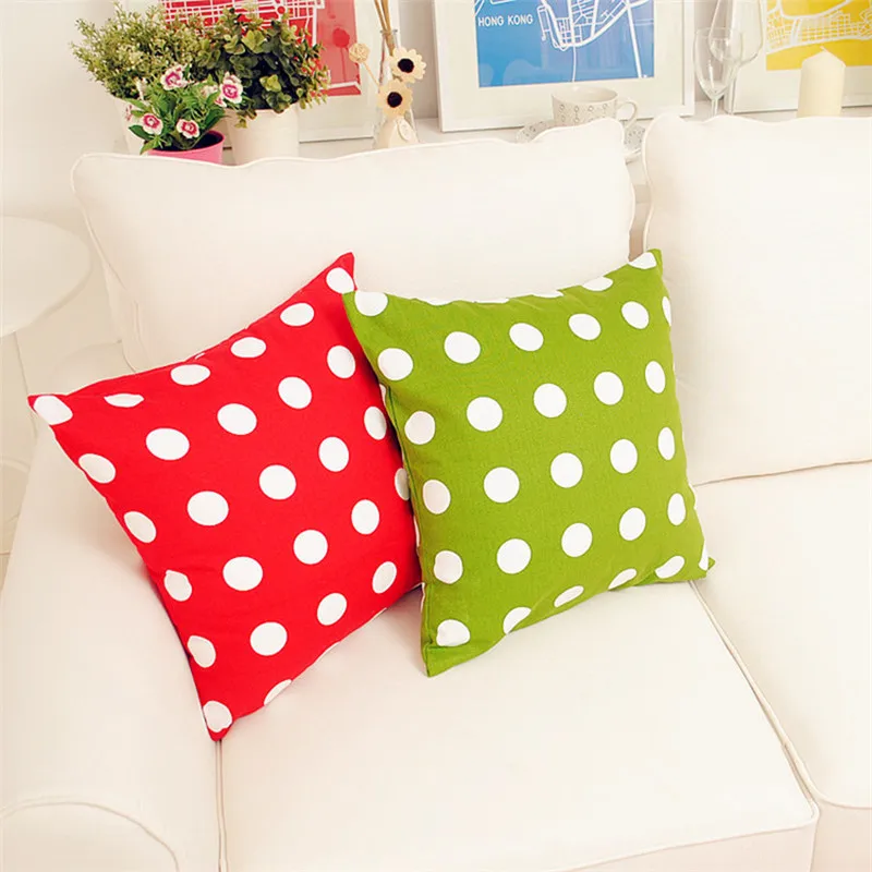Home Decorative Fresh Style Big polka Dot Red Green Cotton Canvas
