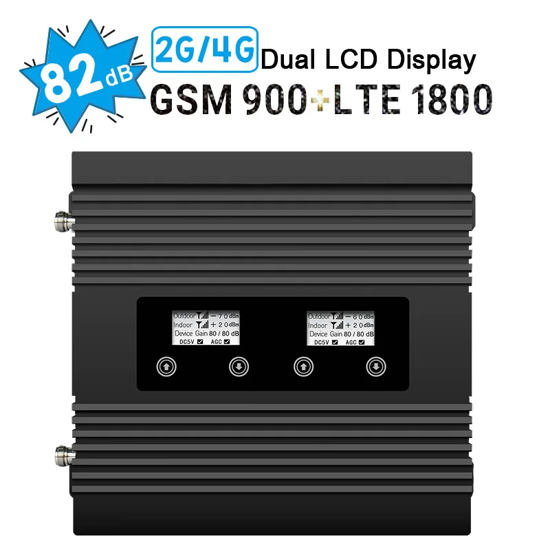 

GSM LTE Cellphone Signal Repeater GSM 900 DCS 1800 MHz Mobile Booster 82dB Power Gain Band 3 Dual LCD Display 4G LTE Amplifier