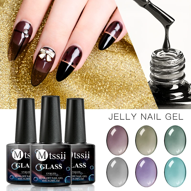 

Mtssii Jelly Glass Candy Gel Nail Polish 8ml Summer Attribute Translucent Neon Color Soak Off UV Varnish Mirror Titanium Gel