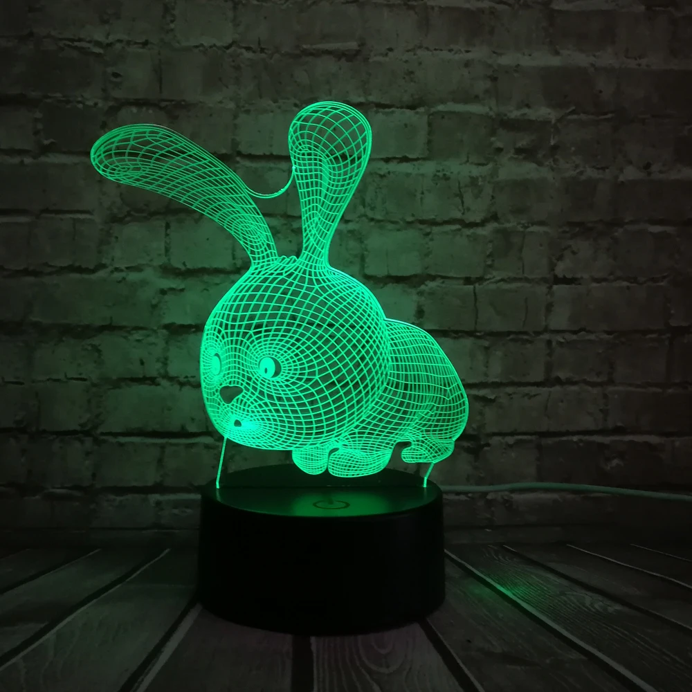 С принтом милых животных лампа 3D светодиодный ночной Светильник для девочек с красивым рисунком кролика из мультфильма; многоцветный Изменение LED Настольная лампа Домашний Детский Украшения в спальню, детям, подарок на день рождения