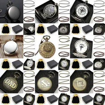 

Lot Vintage Pocket Watch Quartz With Metal Pocket Necklace Leather Chain Box Bag