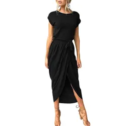 Женское длинное вечерние Коктейльное Платье макси с поясом, летнее пляжное платье