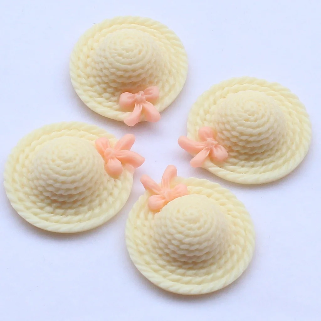

6pcs kawaii beach hat sun hat Resin flatback Cabochon cab 26mm decoden scrapbooking beads