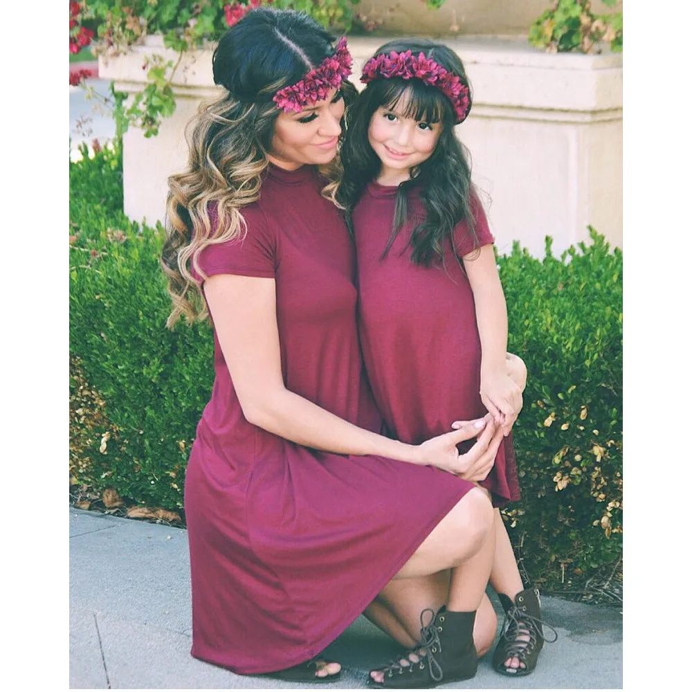 

mother and daughter dresses evening Toddler Baby Kids Girl Solid Irregular dress mom and baby Family Outfits little sister