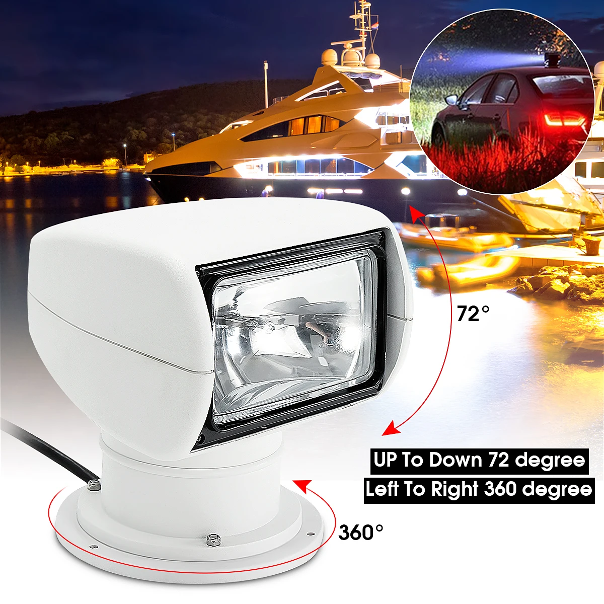  Smuxi Spotlight 12V 100W 2500LM 3200K Marine Searchlight Light Bulb PC+Aluminum Remote Control Mult - 32948267701